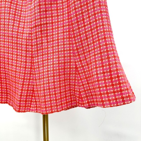 Orange & Pink Plaid Tweed A-Line Midi Skirt Size 8 Light Academia Collegiate Y2K - Picture 3 of 8